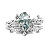 Sterling Silver 10K 14K Gold Leaf Oval Cut Vine Gemstone Set Engagement Wedding Ring