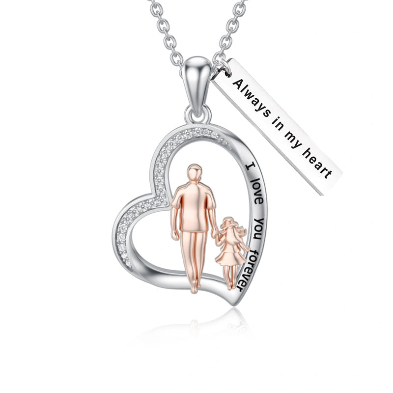Sterling Silver Father Daughter Heart Pendant Necklace from Dad Gift for Daughter