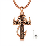 Sterling Silver Deer Antler Fish Hook & Cross Urn Necklace for Ashes