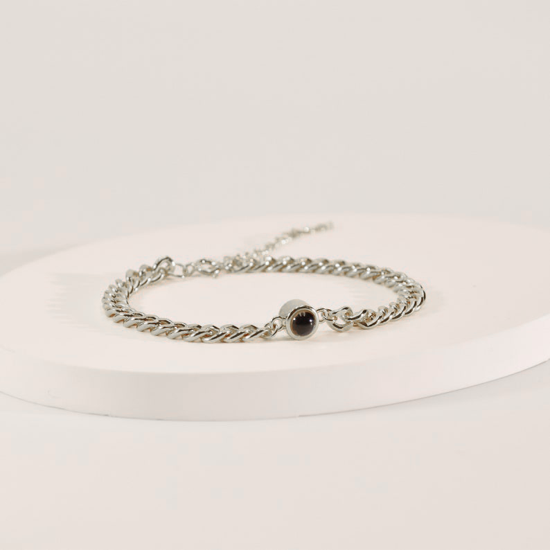 Sterling Silver Personalized Photo Projection with Curb Chain Bracelet