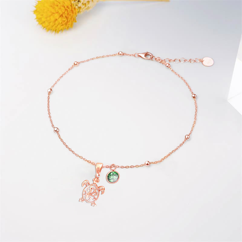 Sterling Silver Personalized Filigree Turtle Orca Whale Single Layer Anklet Bracelet
