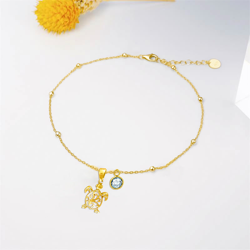 Sterling Silver Personalized Filigree Turtle Orca Whale Single Layer Anklet Bracelet
