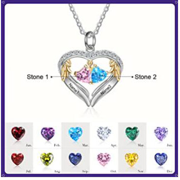 Sterling Silver Personalized Birthstone & Name Heart Shaped Pendant Necklace