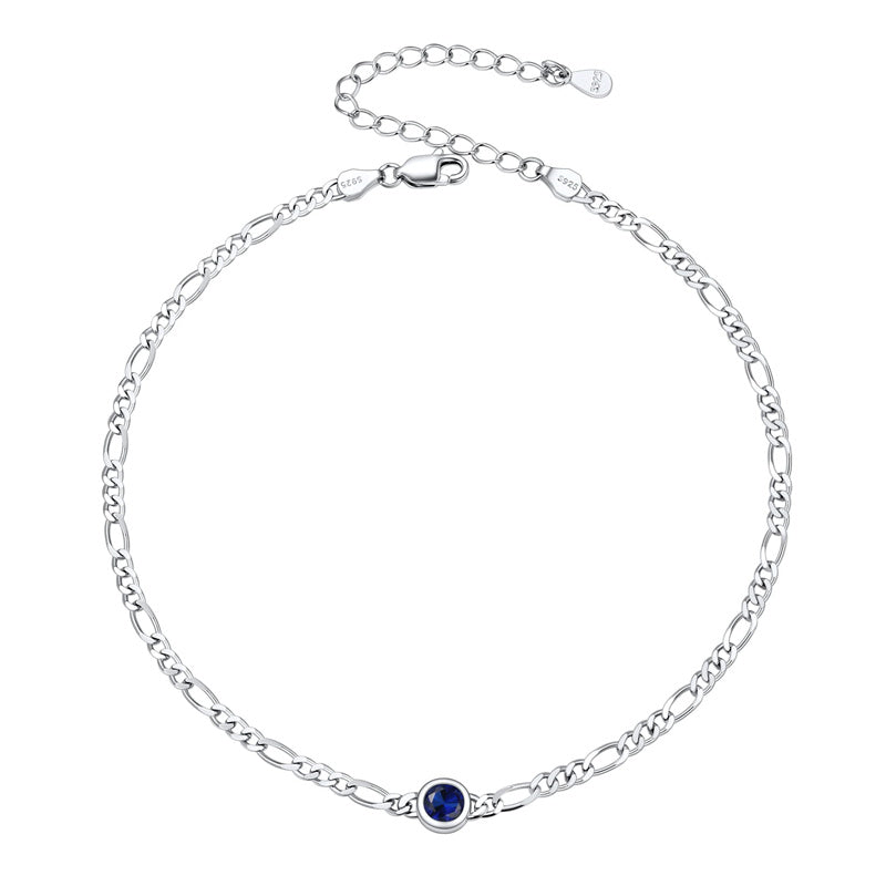 Sterling Silver Diamond Cut 3mm Round Birthstone Single Layer Anklet