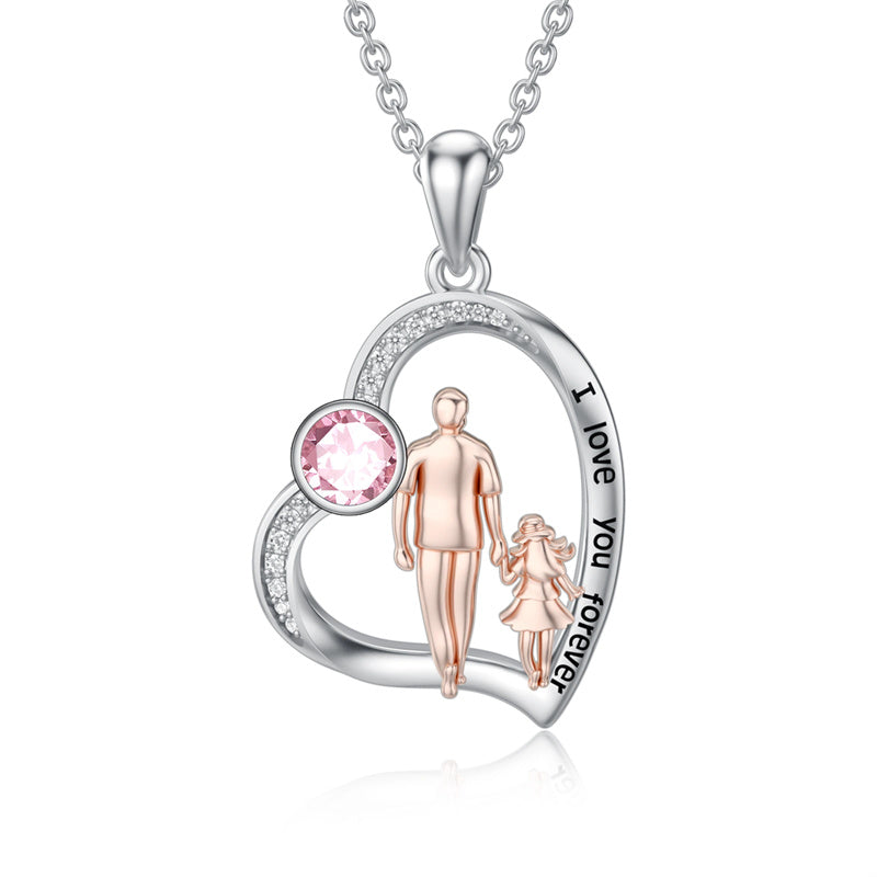 Sterling Silver Father Daughter Heart Pendant Necklace from Dad Gift for Daughter