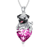 Sterling Silver Heart Birthstone Pug Pendant Necklace