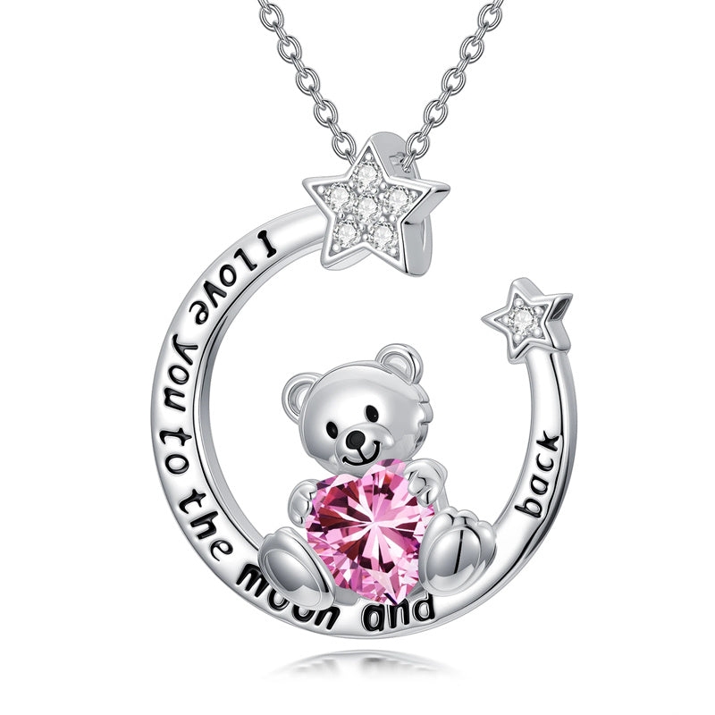 Sterling Silver Birthstone Teddy Bear Pendant Necklace