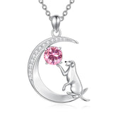 Sterling Silver Birthstone Cat Dog Monkey Pendant Necklace