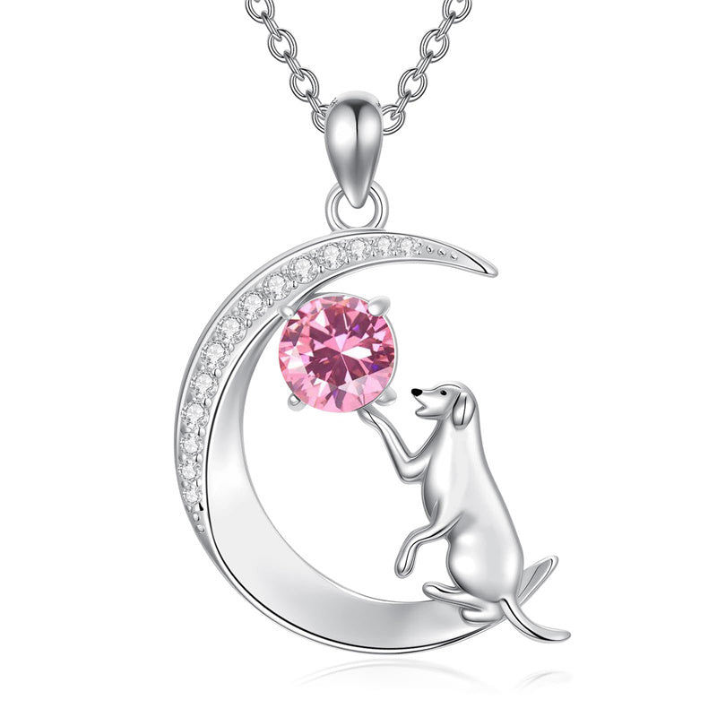 Sterling Silver Birthstone Cat Dog Monkey Pendant Necklace