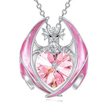 Sterling Silver Heart Shaped Crystal Birthstone Dragon Pendant Necklace