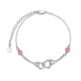 Sterling Silver Double Heart Birthstone Single Layer Anklet