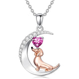 Sterling Silver Heart Birthstone  Dachshund Pendant Necklace