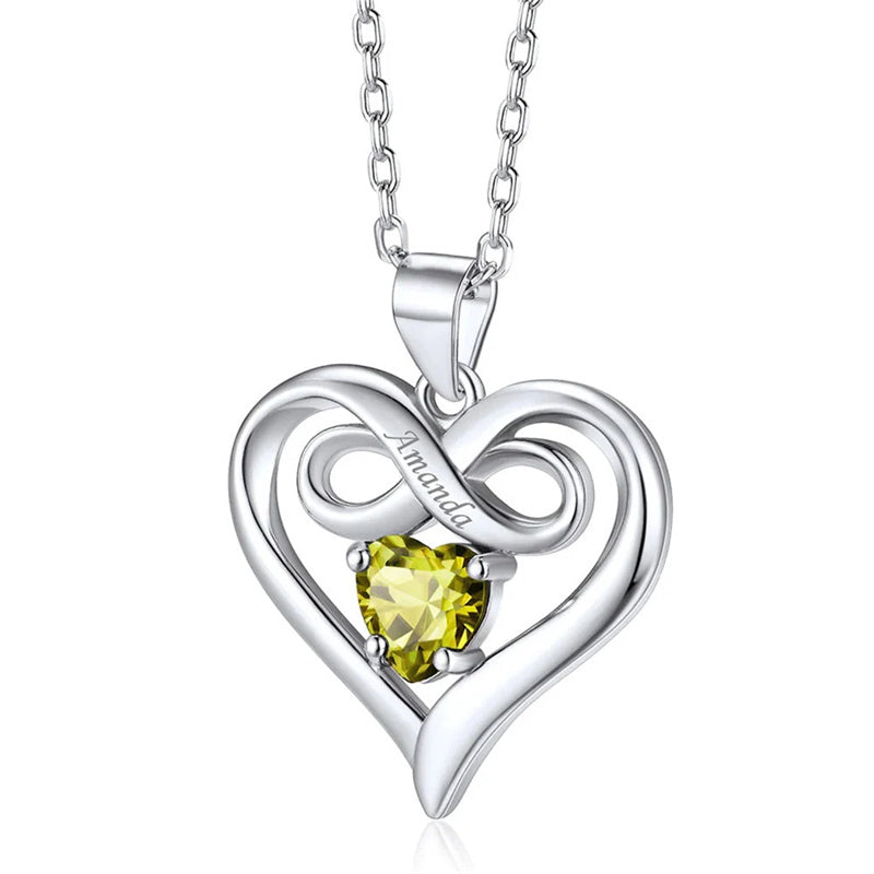10K Gold 14K Gold 18K Gold  Heart Birthstone Personalized Name  Infinity Symbol Pendant Necklace