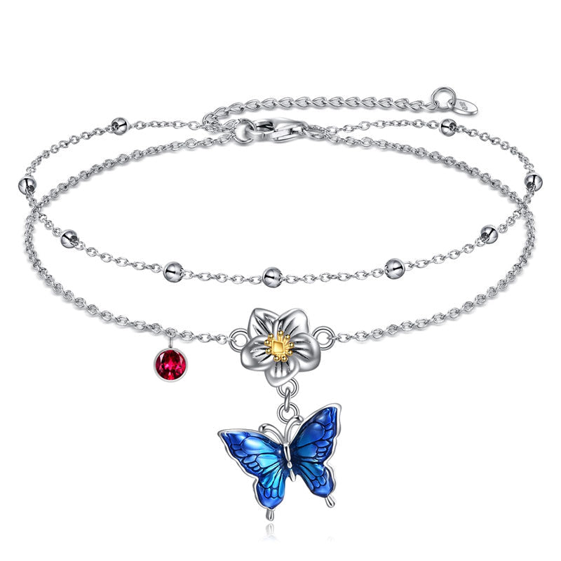 Sterling Silver Birthstone Dragonfly Butterfly Anklet & Irish Single Layer Anklet