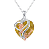 Sterling Silver Birthstone Heart Rose Pendant Necklace With Engraved
