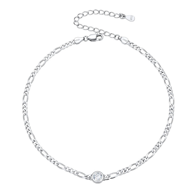 Sterling Silver Diamond Cut 3mm Round Birthstone Single Layer Anklet