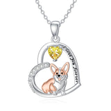 Sterling Silver Birthstone Corgi Pendant Necklace