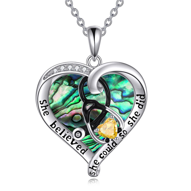 Sterling Silver Birthstone Caduceus & Stethoscope Pendant Necklace