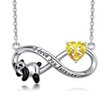 Sterling Silver Birthstone Infinity Panda Pendant Necklace Engraved with I Love Forever