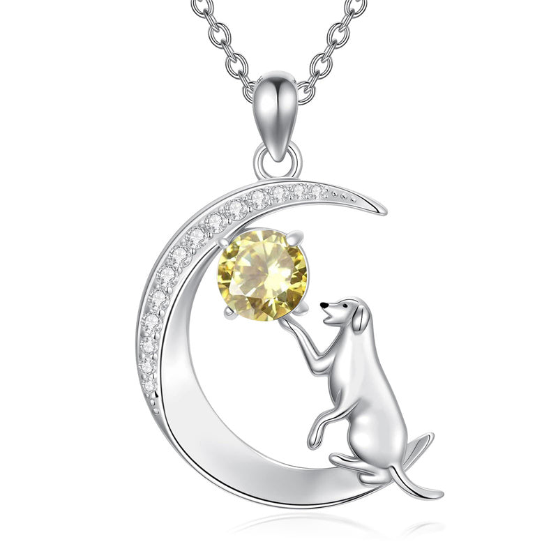 Sterling Silver Birthstone Cat Dog Monkey Pendant Necklace