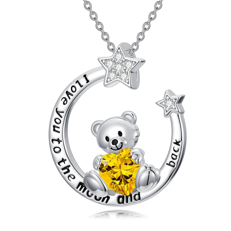 Sterling Silver Birthstone Teddy Bear Pendant Necklace