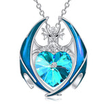 Sterling Silver Heart Shaped Crystal Birthstone Dragon Pendant Necklace