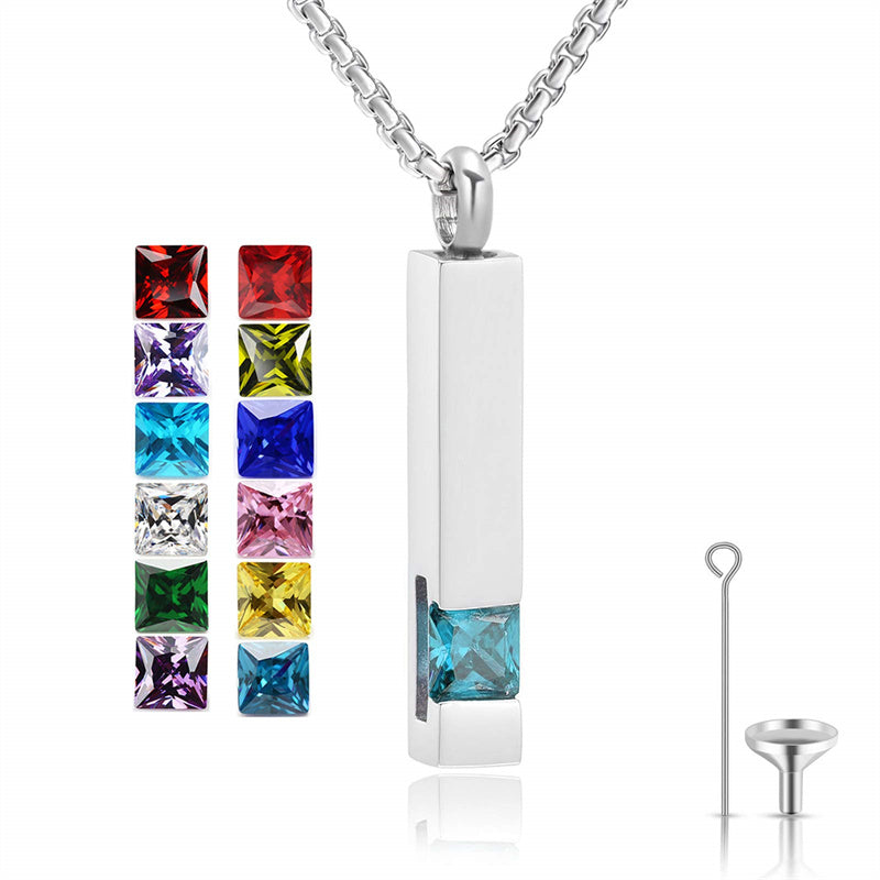 Stainless Steel Birthstones Cross Urn Necklaces for Ashes