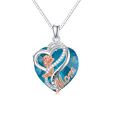 Sterling Silver Birthstone Heart Rose Pendant Necklace With Engraved