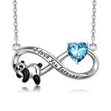 Sterling Silver Birthstone Infinity Panda Pendant Necklace Engraved with I Love Forever