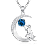 Sterling Silver Birthstone Cat Dog Monkey Pendant Necklace