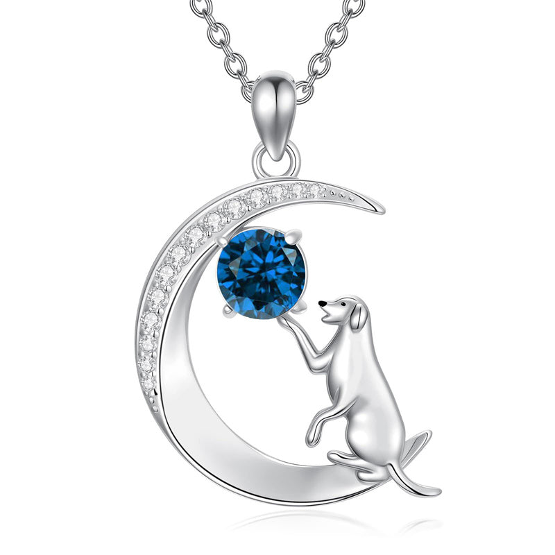 Sterling Silver Birthstone Cat Dog Monkey Pendant Necklace