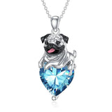 Sterling Silver Heart Birthstone Pug Pendant Necklace