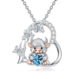Sterling Silver Highland Cow Pendant Necklace Birthstone Necklace Gift for Women