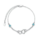 Sterling Silver Double Heart Birthstone Single Layer Anklet