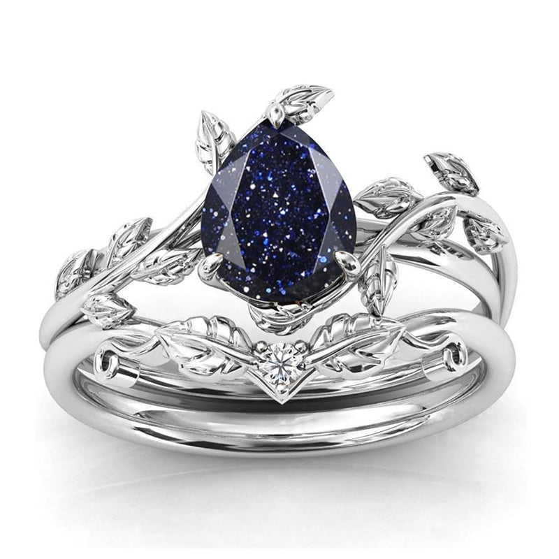 Sterling Silver Natural Moss Agate Blue Sandstone Opal Set Ring