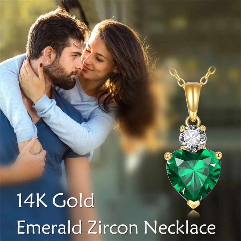 10K Gold 14K Gold 18K Gold Heart Emerald Heart Pendant With Cubic Zirconia Necklace