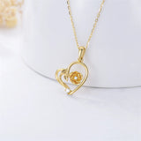 10K Solid Yellow Gold Rose Flower Pendant Necklace