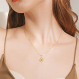 10K Solid Yellow Gold Rose Flower Pendant Necklace