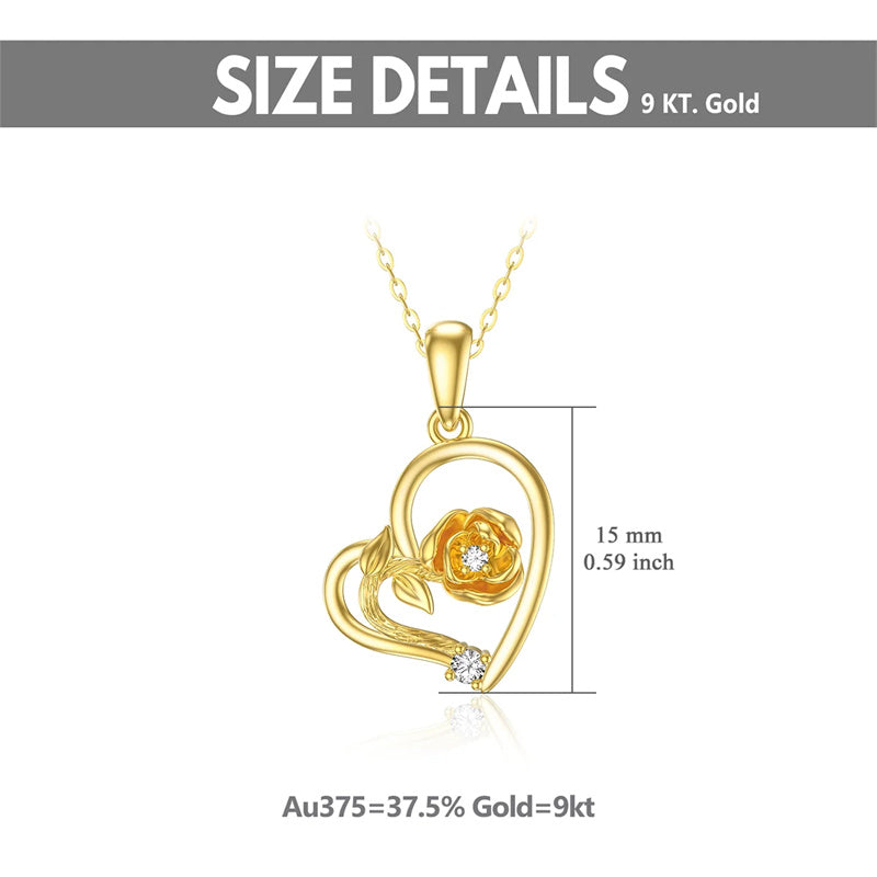 10K Solid Yellow Gold Rose Flower Pendant Necklace
