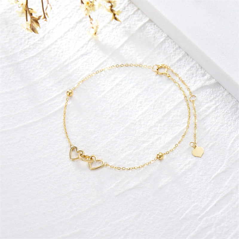 10K Real Gold Three Hearts Bracelets Jewelry Gifts For Women Girls