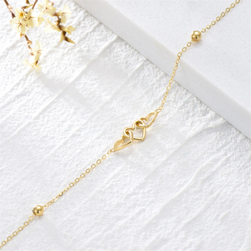 10K Real Gold Three Hearts Bracelets Jewelry Gifts For Women Girls