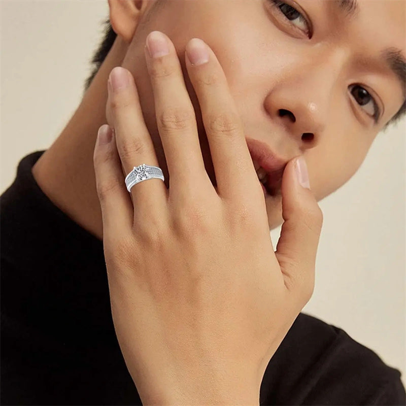 10K Gold 14K Gold 18K Gold Round Shaped Moissanite Couple & Round Ring for Men