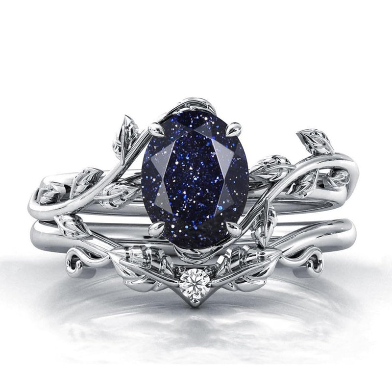 Sterling Silver Natural Moss Agate Blue Sandstone Opal Set Ring