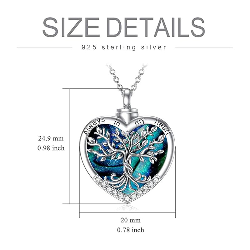 Sterling Silver Tree of Life Urn Necklaces Abalone Opal Shell Cremation Jewelry for Ashes