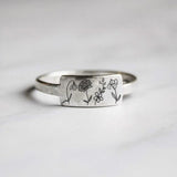 14K Gold Personalized Birth Flower Ring