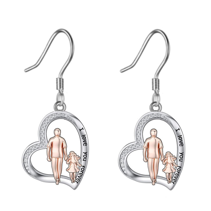 Sterling Silver Heart Father Daughter Dangle Earrings