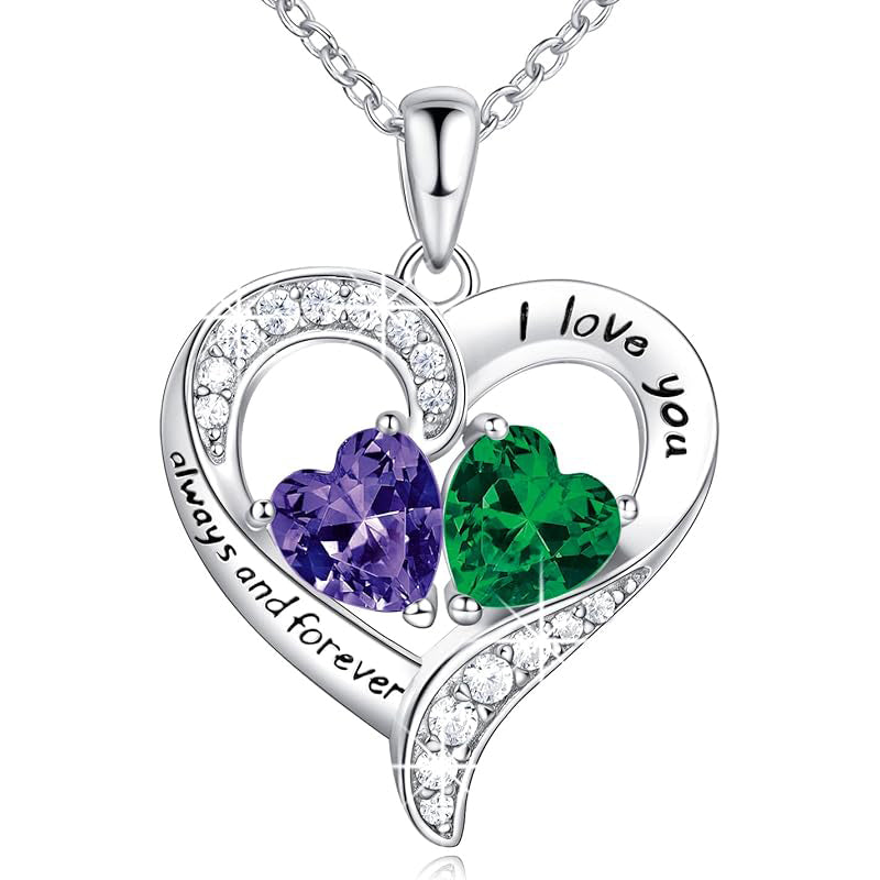 Sterling Silver Personalized Engraved Birthstone Pendant Necklace