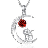 Sterling Silver Birthstone Cat Dog Monkey Pendant Necklace