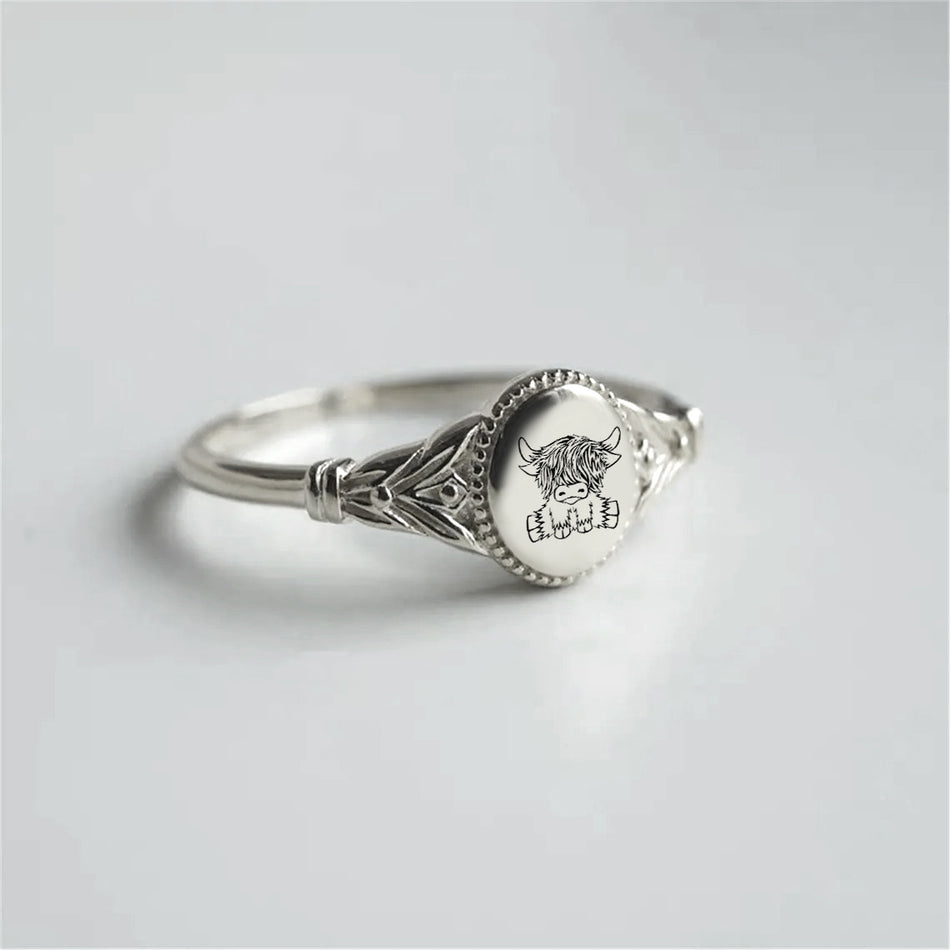 Sterling Silver Highland Cow Animal Ring