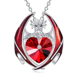 Sterling Silver Heart Shaped Crystal Birthstone Dragon Pendant Necklace
